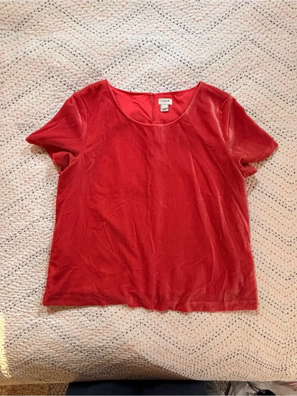 J. Crew Velvet Scoop Neck Short Sleeve Top in Red